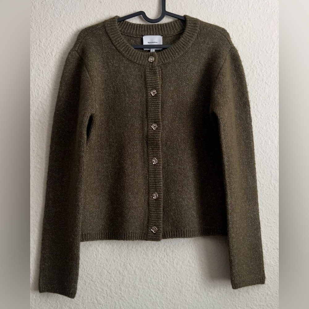 Reformation Olive Green Knit Cardigan